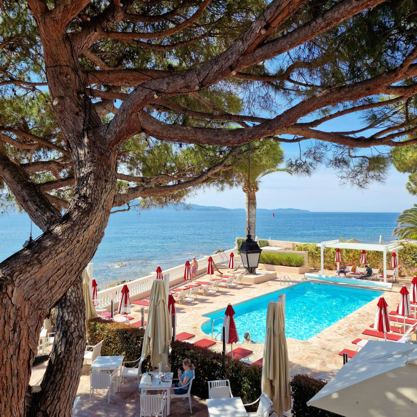 piscine de l'hôtel avec transats et parasols